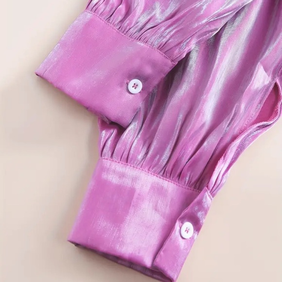 NWT Unbranded pinkish purple metallic button down blouse. Sz. Extra Large. - Picture 6 of 9